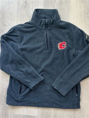 Vintage Men's Charcoal Gray Half-Zip Fleece Pullover with Calgary Flames Patch